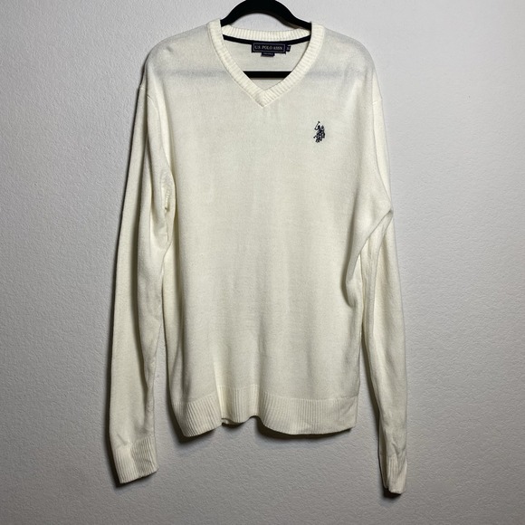 US Polo Assn. Other - US Polo Assn Mens XL V Neck Long Sleeve Cream Sweater Preppy Ivy Minimalist